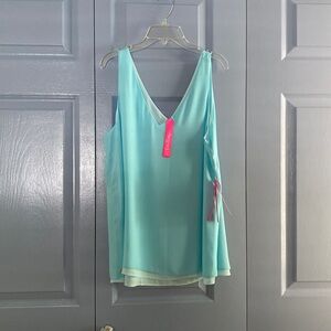 Lily Pulitzer Florin Tank Top Lined Turquoise Womens Medium V Neck reversible!